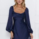 Phoenix Satin Long Sleeve Mini Dress Navy