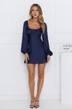 Phoenix Satin Long Sleeve Mini Dress Navy - Image 6