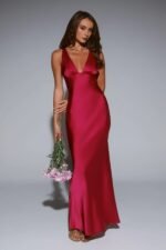 Wexalora Satin Maxi Dress Berry