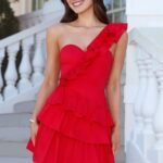 Precious Time One Shoulder Mini Dress Red