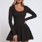 Pretty Portrait Long Sleeve Knit Mini Dress Black