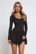 Pretty Portrait Long Sleeve Knit Mini Dress Black - Image 2