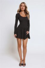Pretty Portrait Long Sleeve Knit Mini Dress Black - Image 5