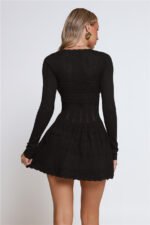 Pretty Portrait Long Sleeve Knit Mini Dress Black - Image 6