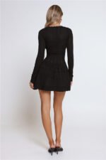 Pretty Portrait Long Sleeve Knit Mini Dress Black - Image 7