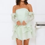Rosewater Off Shoulder Mini Dress Sage
