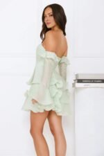 Rosewater Off Shoulder Mini Dress Sage - Image 5
