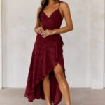 Sapphire Cascade Midi Dress Maroon