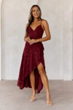 Sapphire Cascade Midi Dress Maroon