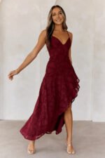 Sapphire Cascade Midi Dress Maroon - Image 2