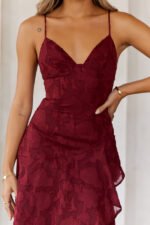 Sapphire Cascade Midi Dress Maroon - Image 4