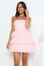 Wexalora Tulle Strapless Mini Dress Pink