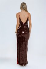 Sequin Statement Midi Dress Wine - Image 5