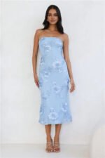 Seraphic Strapless Mesh Midi Dress Blue - Image 2