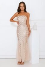 Shimmer District Sequin Strapless Maxi Dress Gold - Image 3