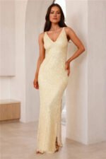 Shimmering Allure Sequin Maxi Dress Yellow - Image 2
