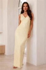 Shimmering Allure Sequin Maxi Dress Yellow - Image 3
