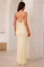 Shimmering Allure Sequin Maxi Dress Yellow - Image 5