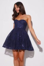 Soirée Star Strapless Sequin Mini Dress Navy - Image 4