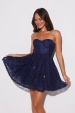 Soirée Star Strapless Sequin Mini Dress Navy - Image 5