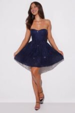 Soirée Star Strapless Sequin Mini Dress Navy - Image 7
