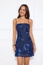 Songs Written Mesh Mini Dress Navy - Image 2