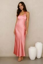 Wexalora Satin Midi Dress Pink
