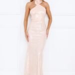 Star Shine Halter Sequin Maxi Dress Pink