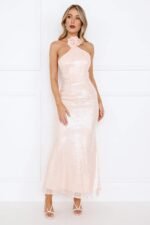 Star Shine Halter Sequin Maxi Dress Pink - Image 3