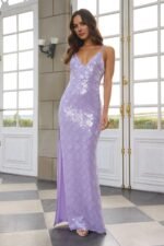 Stellar Soiree Sequin Maxi Dress Purple - Image 3