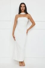 Stylish Fusion Halter Maxi Dress White - Image 3