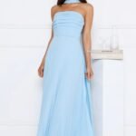 Sugar Babe Strapless Pleated Maxi Dress Blue