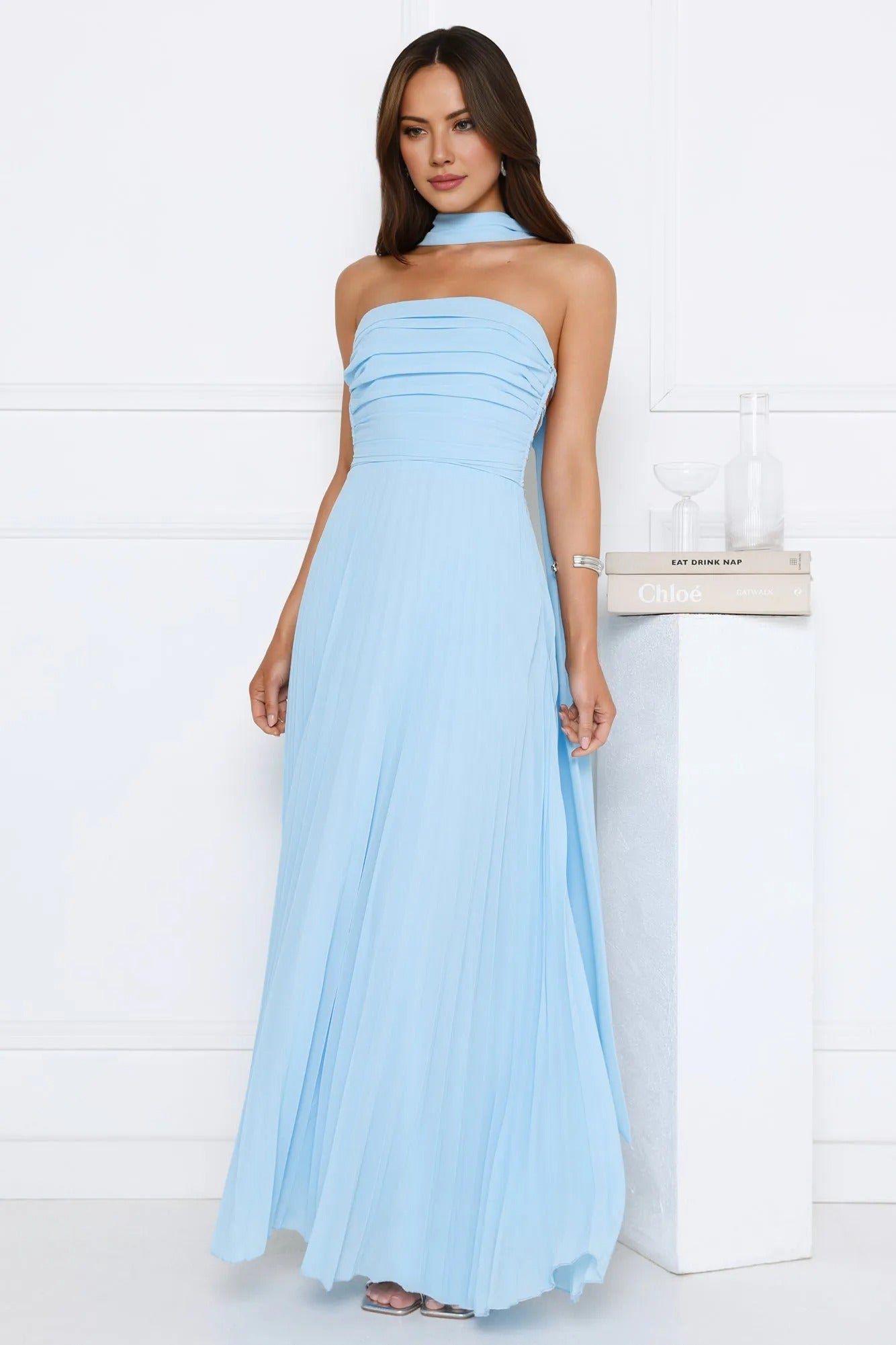 SugarBabeStraplessPleatedMaxiDressBlue1 Sugar Babe Strapless Pleated Maxi Dress Blue - Image 1