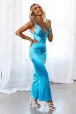 Sunset Views Satin Midi Dress Blue - Image 4