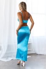 Sunset Views Satin Midi Dress Blue - Image 6