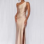 The Aurora One Shoulder Satin Maxi Dress Champagne