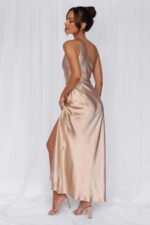 The Aurora One Shoulder Satin Maxi Dress Champagne - Image 8