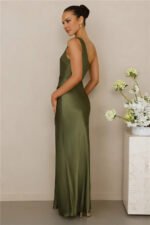 The Aurora One Shoulder Satin Maxi Dress Olive - Image 5
