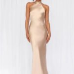 The Cleo Halter Satin Maxi Dress Champagne