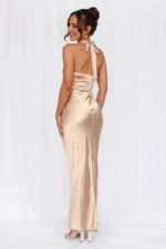 The Cleo Halter Satin Maxi Dress Champagne - Image 5