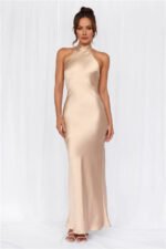 The Cleo Halter Satin Maxi Dress Champagne - Image 6