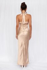 The Cleo Halter Satin Maxi Dress Champagne - Image 9