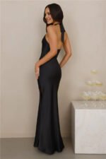 The Delilah Satin Halter Maxi Dress Black - Image 5