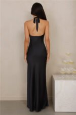 The Delilah Satin Halter Maxi Dress Black - Image 6