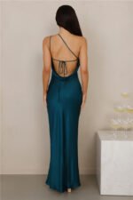 The Evangeline One Shoulder Satin Maxi Dress Teal - Image 5