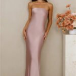 The Wexalora Strapless Satin Maxi Dress Dusty Pink