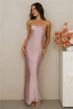 The Wexalora Strapless Satin Maxi Dress Dusty Pink