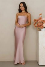 The Wexalora Strapless Satin Maxi Dress Dusty Pink - Image 3