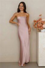 The Wexalora Strapless Satin Maxi Dress Dusty Pink - Image 4