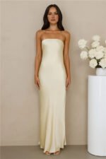 The Wexalora Strapless Satin Maxi Dress Yellow